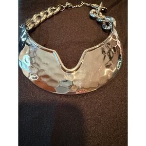 Silver-tone torque necklace a hammered finish 14-16” adjustable statement piece